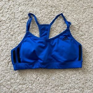 Adidas sports bra racerback stripe workout electric blue black - small
